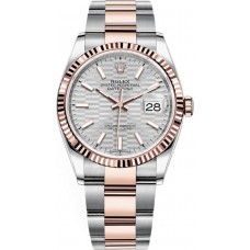 Replica Rolex Datejust 36 Steel &Everose Gold Silver Fluted-Motif Dial Women‘s Watch M126231-0034