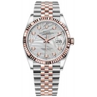 Replica Rolex Datejust 36 Steel &Everose Gold Silver Palm-Motif Diamond Dial Women‘s Watch M126231-0037