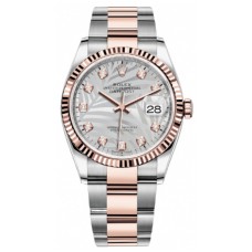 Replica Rolex Datejust 36 Steel &Everose Gold Silver Palm-Motif Diamond Dial Women‘s Watch M126231-0038