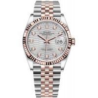 Replica Rolex Datejust 36 Steel &Everose Gold Silver Fluted-Motif Diamond Dial Women‘s Watch M126231-0039