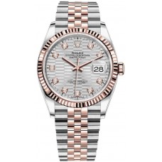 Replica Rolex Datejust 36 Steel &Everose Gold Silver Fluted-Motif Diamond Dial Women‘s Watch M126231-0039