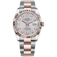 Replica Rolex Datejust 36 Steel &Everose Gold Silver Fluted-Motif Diamond Dial Women‘s Watch M126231-0040