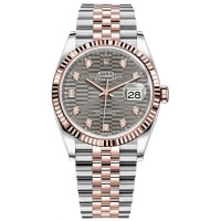 Replica Rolex Datejust 36 Steel &Everose Gold Slate Fluted-Motif Diamond Dial Women‘s Watch M126231-0041