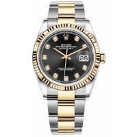 Replica Rolex Datejust 36 Steel &Yellow Gold Black Diamond Dial Women‘s Watch M126233-0022