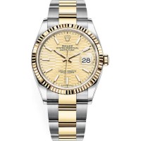 Replica Rolex Datejust 36 Steel &Yellow Gold Golden Fluted-Motif Dial Women‘s Watch M126233-0040