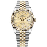 Replica Rolex Datejust 36 Steel &Yellow Gold Golden Palm-Motif Diamond Dial Women‘s Watch M126233-0043