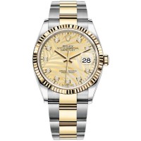 Replica Rolex Datejust 36 Steel &Yellow Gold Golden Palm-Motif Diamond Dial Women‘s Watch M126233-0044