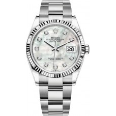 Replica Rolex Datejust 36 Steel &White Gold Mother-of-Pearl Diamond Dial Women‘s Watch M126234-0020