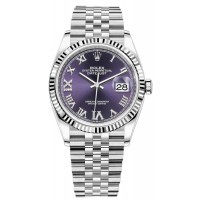 Replica Rolex Datejust 36 Steel &White Gold Aubergine Diamond Pave Roman Dial Women‘s Watch M126234-0021
