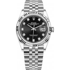 Replica Rolex Datejust 36 Steel &White Gold Black Diamond Dial Women‘s Watch M126234-0027