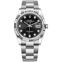 Replica Rolex Datejust 36 Steel &White Gold Black Diamond Dial Women‘s Watch M126234-0028