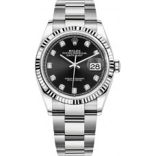 Replica Rolex Datejust 36 Steel &White Gold Black Diamond Dial Women‘s Watch M126234-0028