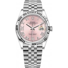 Replica Rolex Datejust 36 Steel &White Gold Pink Diamond Pave Roman Dial Women‘s Watch M126234-0031