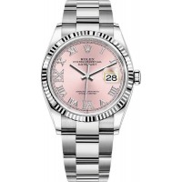 Replica Rolex Datejust 36 Steel &White Gold Pink Diamond Pave Roman Dial Women‘s Watch M126234-0032