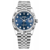 Replica Rolex Datejust 36 Steel &White Gold Blue Diamond Dial Women‘s Watch M126234-0037