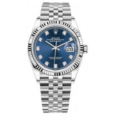 Replica Rolex Datejust 36 Steel &White Gold Blue Diamond Dial Women‘s Watch M126234-0037