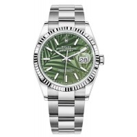 Replica Rolex Datejust 36 Steel &White Gold Olive Green Palm-Motif Dial Women‘s Watch M126234-0048