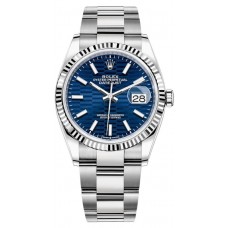 Replica Rolex Datejust 36 Steel &White Gold Blue Fluted-Motif Dial Women‘s Watch M126234-0050