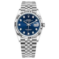 Replica Rolex Datejust 36 Steel &White Gold Blue Fluted-Motif Diamond Dial Women‘s Watch M126234-0057