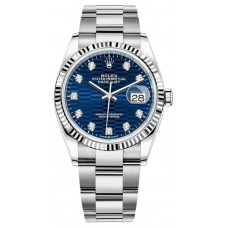 Replica Rolex Datejust 36 Steel &White Gold Blue Fluted-Motif Diamond Dial Women‘s Watch M126234-0058