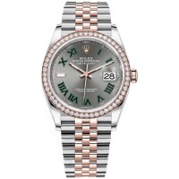 Replica Rolex Datejust 36 Steel &Everose Gold Slate Roman Dial Diamond Bezel Women‘s Watch M126281RBR-0017