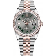 Replica Rolex Datejust 36 Steel &Everose Gold Slate Roman Dial Diamond Bezel Women‘s Watch M126281RBR-0017