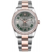 Replica Rolex Datejust 36 Steel &Everose Gold Slate Roman Dial Diamond Bezel Women‘s Watch M126281RBR-0018