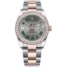 Replica Rolex Datejust 36 Steel &Everose Gold Slate Roman Dial Diamond Bezel Women‘s Watch M126281RBR-0018