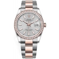 Replica Rolex Datejust 36 Steel &Everose Gold Silver Fluted-Motif Dial Diamond Bezel Women‘s Watch M126281RBR-0022