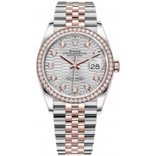Replica Rolex Datejust 36 Steel &Everose Gold Silver Fluted-Motif Diamond Dial Diamond Bezel Women‘s Watch M126281RBR-0027