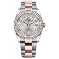 Replica Rolex Datejust 36 Steel &Everose Gold Silver Fluted-Motif Diamond Dial Diamond Bezel Women‘s Watch M126281RBR-0028