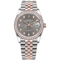 Replica Rolex Datejust 36 Steel &Everose Gold Slate Fluted-Motif Dial Diamond Bezel Women‘s Watch M126281RBR-0029