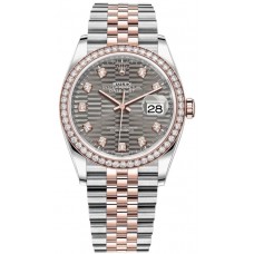 Replica Rolex Datejust 36 Steel &Everose Gold Slate Fluted-Motif Dial Diamond Bezel Women‘s Watch M126281RBR-0029