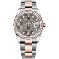 Replica Rolex Datejust 36 Steel &Everose Gold Slate Fluted-Motif Dial Diamond Bezel Women‘s Watch M126281RBR-0030