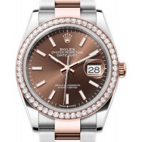 Replica Rolex Datejust 36 Steel &Everose Gold Chocolate Dial Diamond Bezel Women‘s Watch M126281RBR-0032