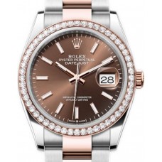 Replica Rolex Datejust 36 Steel &Everose Gold Chocolate Dial Diamond Bezel Women‘s Watch M126281RBR-0032