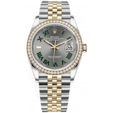 Replica Rolex Datejust 36 Yellow Gold &Diamonds Slate Wimbledon Roman Dial Women‘s Watch M126283RBR-0021