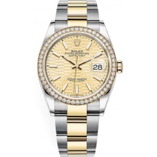 Replica Rolex Datejust 36 Yellow Gold &Diamonds Golden Fluted-Motif Dial Women‘s Watch M126283RBR-0026 Replica Rolex Datejust 36 Yellow Gold &Diamonds Golden Fluted-Motif Dial Women‘s Watch M126283RBR-0026