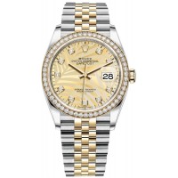 Replica Rolex Datejust 36 Yellow Gold &Diamonds Golden Palm-Motif Diamond Dial Women‘s Watch M126283RBR-0029