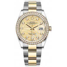 Replica Rolex Datejust 36 Yellow Gold &Diamonds Golden Palm-Motif Diamond Dial Women‘s Watch M126283RBR-0030 Replica Rolex Datejust 36 Yellow Gold &Diamonds Golden Palm-Motif Diamond Dial Women‘s Watch M126283RBR-0030