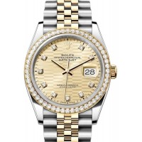 Replica Rolex Datejust 36 Yellow Gold &Diamonds Golden Fluted-Motif Diamond Dial Women‘s Watch M126283RBR-0031
