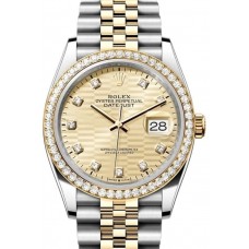 Replica Rolex Datejust 36 Yellow Gold &Diamonds Golden Fluted-Motif Diamond Dial Women‘s Watch M126283RBR-0031 Replica Rolex Datejust 36 Yellow Gold &Diamonds Golden Fluted-Motif Diamond Dial Women‘s Watch M126283RBR-0031