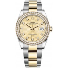 Replica Rolex Datejust 36 Yellow Gold &Diamonds Golden Fluted-Motif Diamond Dial Women‘s Watch M126283RBR-0032