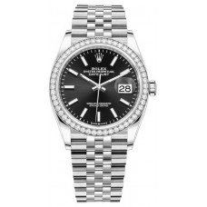 Replica Rolex Datejust 36 White Gold &Diamonds Black Dial Women‘s Watch M126284RBR-0007