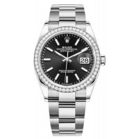 Replica Rolex Datejust 36 White Gold &Diamonds Black Dial Women‘s Watch M126284RBR-0008