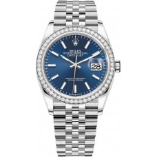 Replica Rolex Datejust 36 White Gold &Diamonds Blue Dial Women‘s Watch M126284RBR-0009