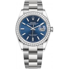 Replica Rolex Datejust 36 White Gold &Diamonds Blue Dial Women‘s Watch M126284RBR-0010