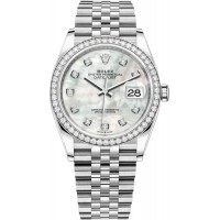 Replica Rolex Datejust 36 White Gold &Diamonds Mother of Pearl Diamond Dial Women‘s Watch M126284RBR-0011
