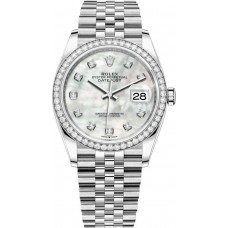 Replica Rolex Datejust 36 White Gold &Diamonds Mother of Pearl Diamond Dial Women‘s Watch M126284RBR-0011