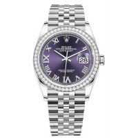 Replica Rolex Datejust 36 White Gold &Diamonds Aubergine Pave Roman Dial Women‘s Watch M126284RBR-0013